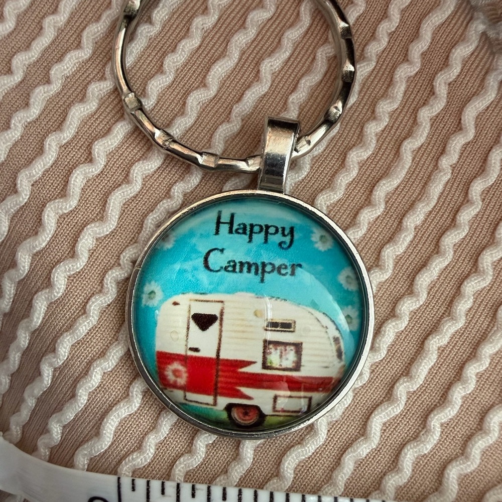 Happy Camper Camper Keychain Pendant - Turquoise and Red